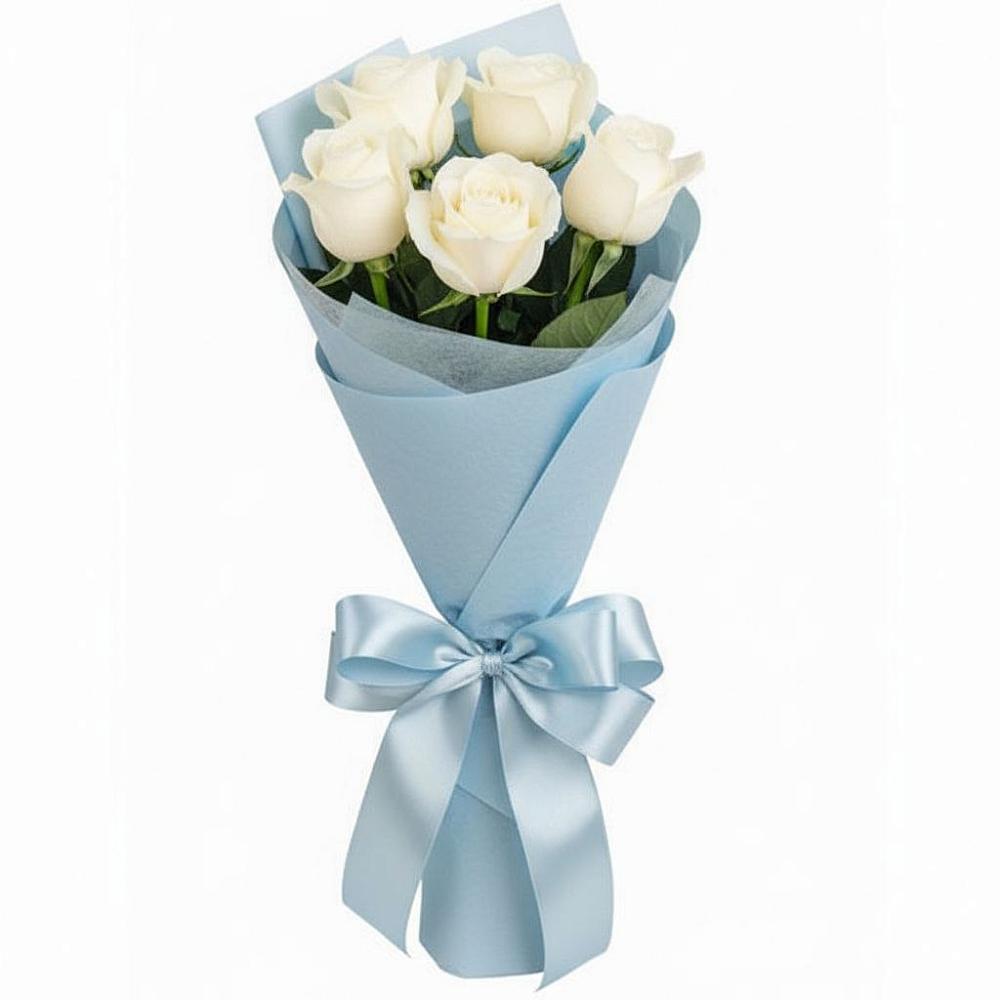 Букет 5 Белых роз Проуд в Мотыгино