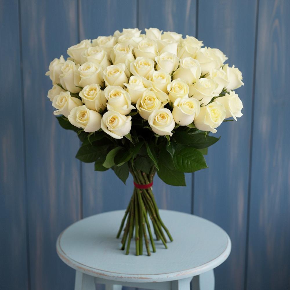 Букет 51 Белая роза Эдлесс Лав в Мотыгино