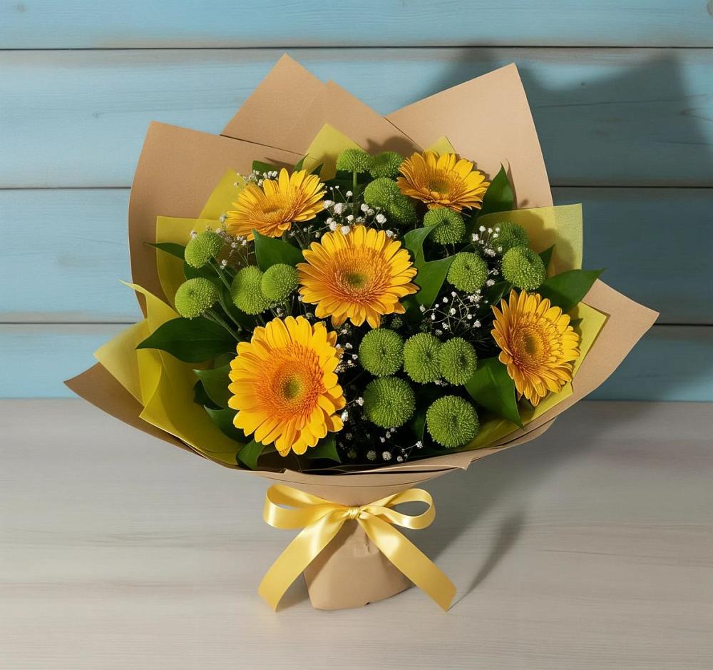 Букет цветов из: Герберы и Хризантемы в Мотыгино