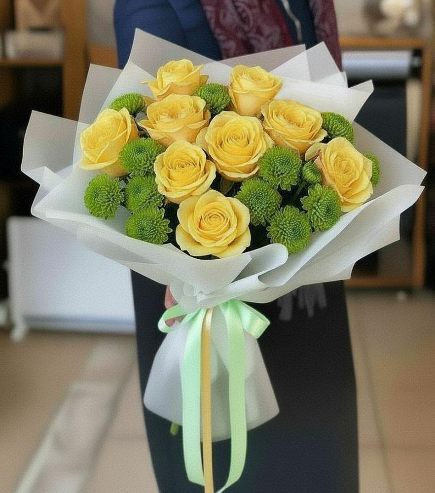 Букет цветов из: Хризантемы и Розы в Мотыгино