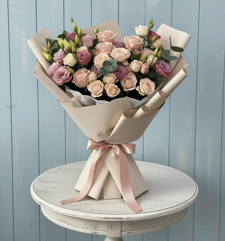 Букет цветов из: Розы и Лизиантусы в Мотыгино