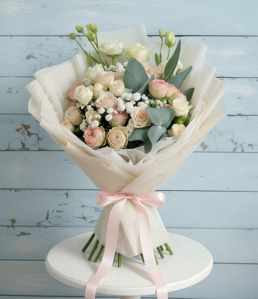 Букет цветов из: Розы и Лизиантусы в Мотыгино