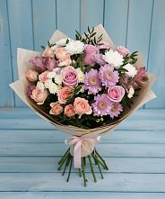 Букет цветов из:  Хризантемы, Розы и Альстромерии в Мотыгино