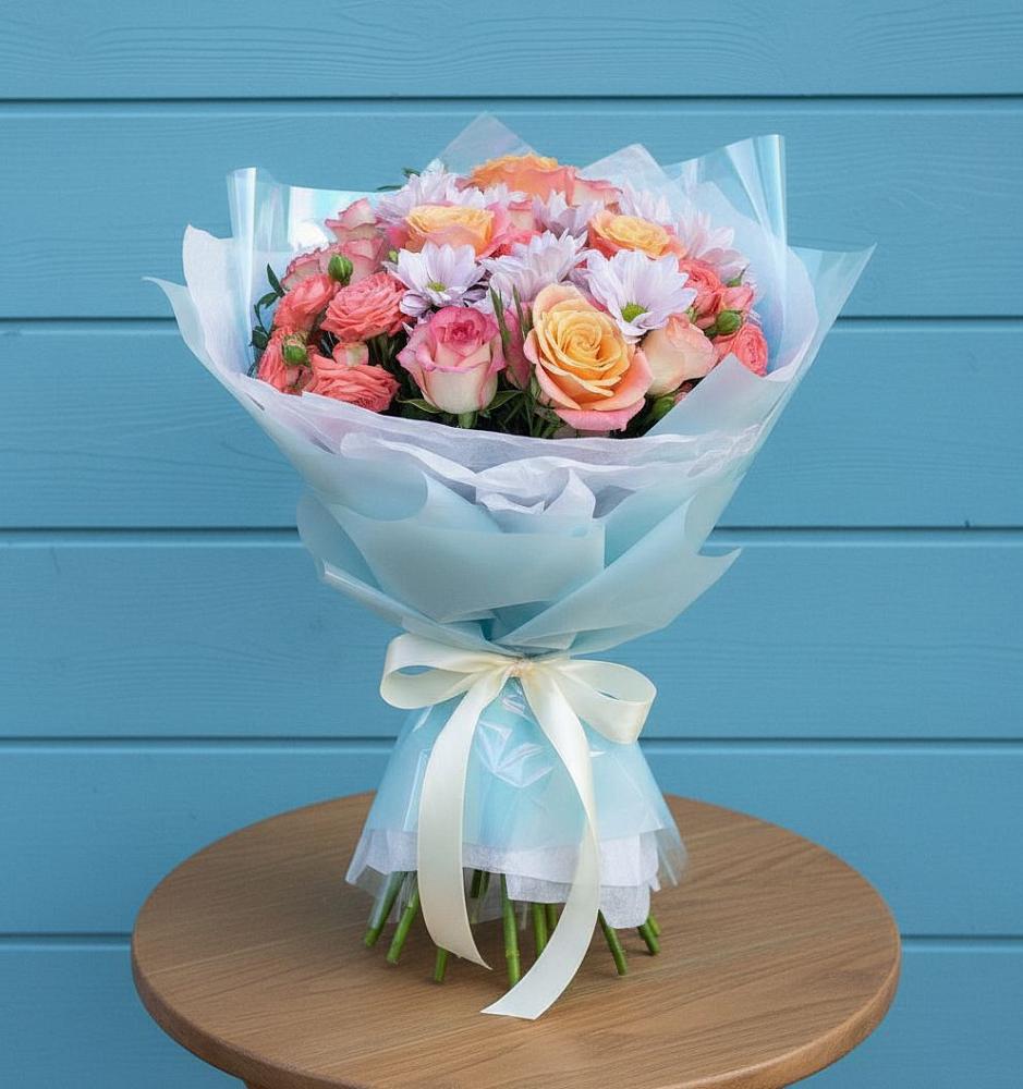 Букет цветов из: Хризантемы и Розы в Мотыгино