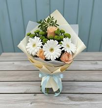 Букет цветов из:  Герберы, Розы и Хризантемы в Мотыгино