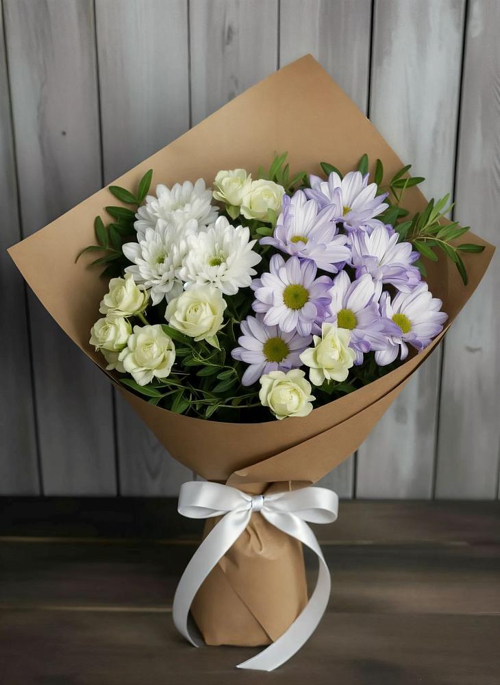 Букет цветов из: Хризантемы и Розы в Мотыгино